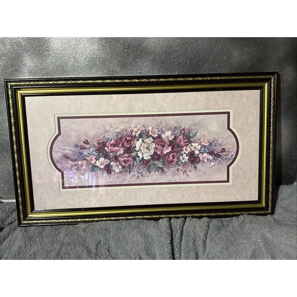 VTG Barbara's Roses by Barbara Mock, Signed Print from Home Interiors 27x15